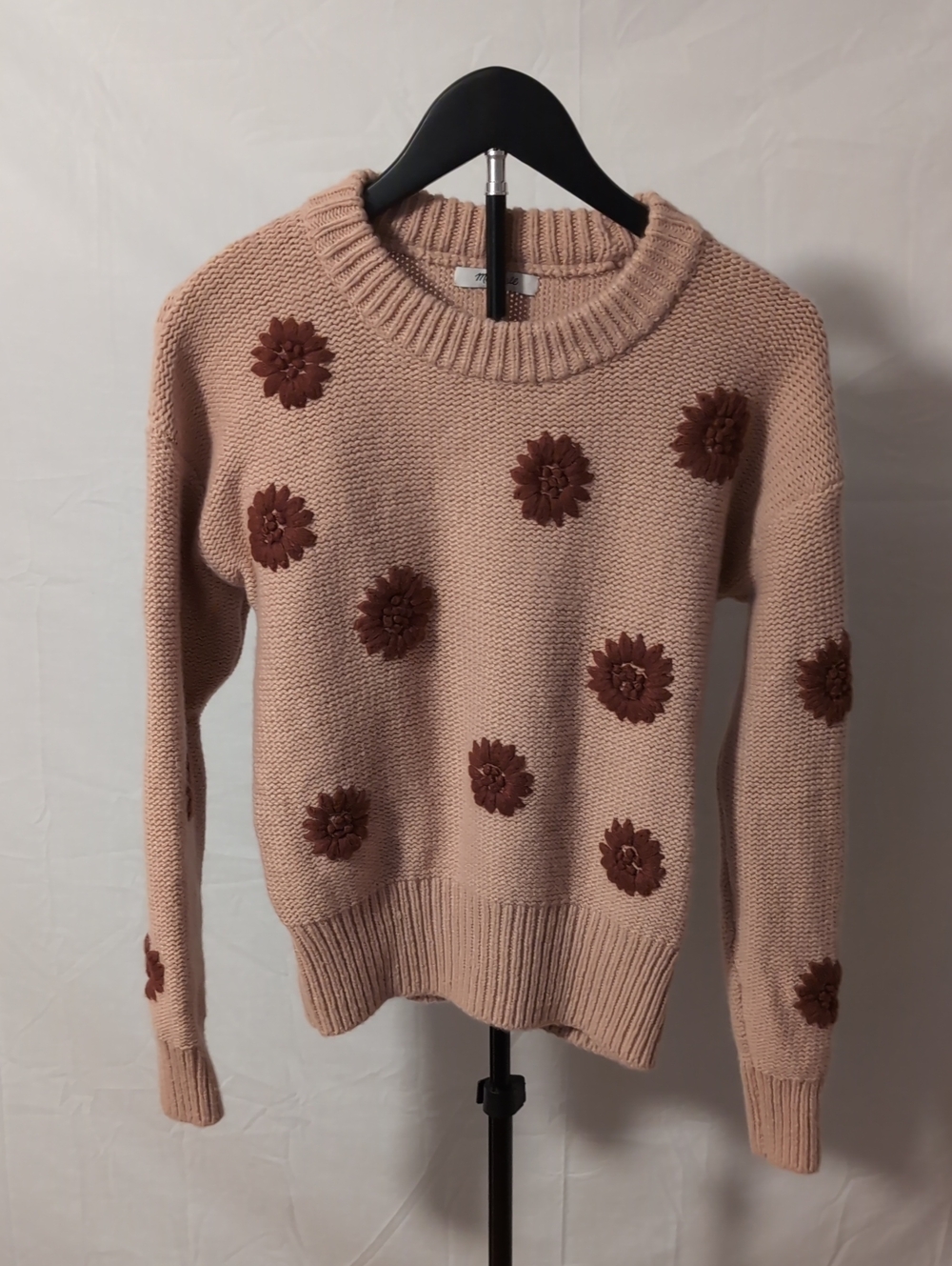 Madewell Flower Embroidered Pullover Sweater Dusty Blush Pink Wool Alpaca XS